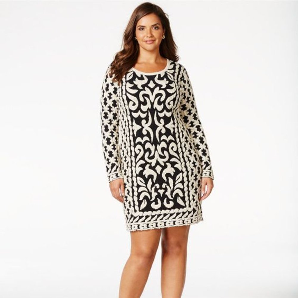 INC International Concepts Plus Size Boldly-Patterned Sweater Dress size 0X
